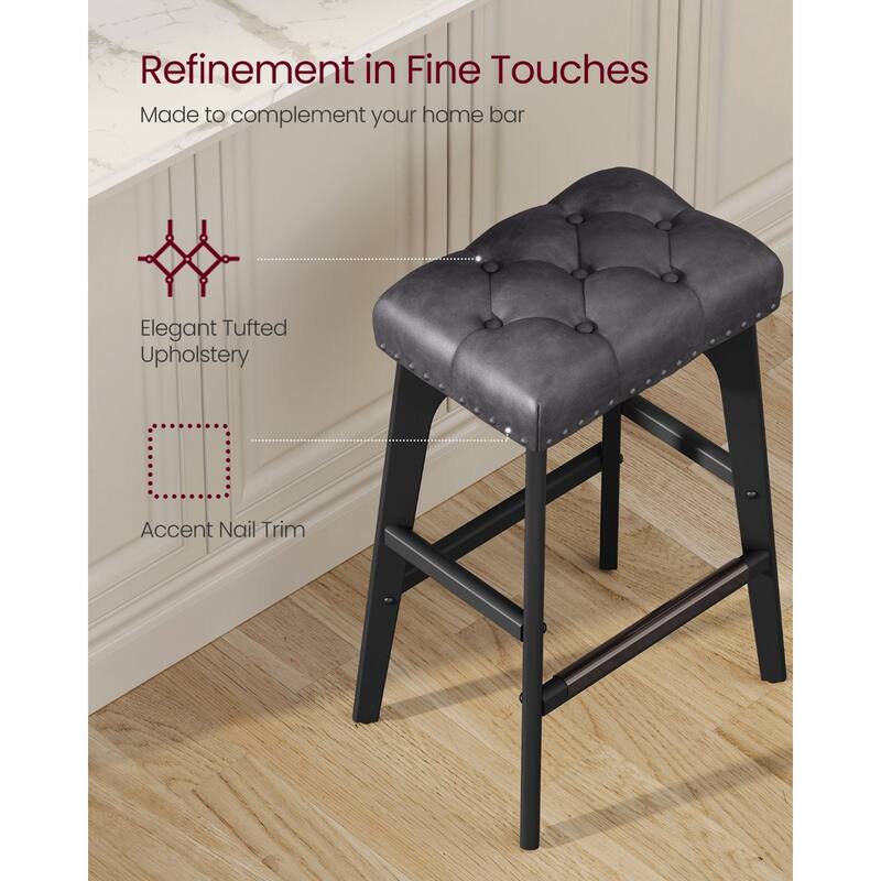 Set of 2 Counter Height Bar Stools Modern Kitchen Barstools with Backrest Perfect for Island or Counter - 12.6"D x 17.3"W x 26"H