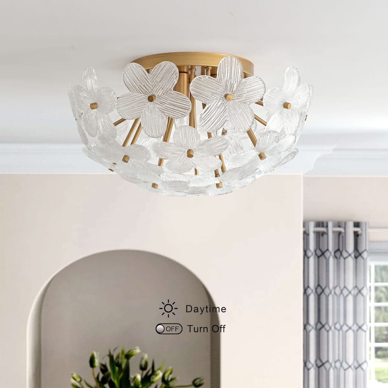 Frieda Modern 5-Light 20" Brushed Brass Clear Glass Flower Flush Mount - 20 inches in diameter x 10 inches H