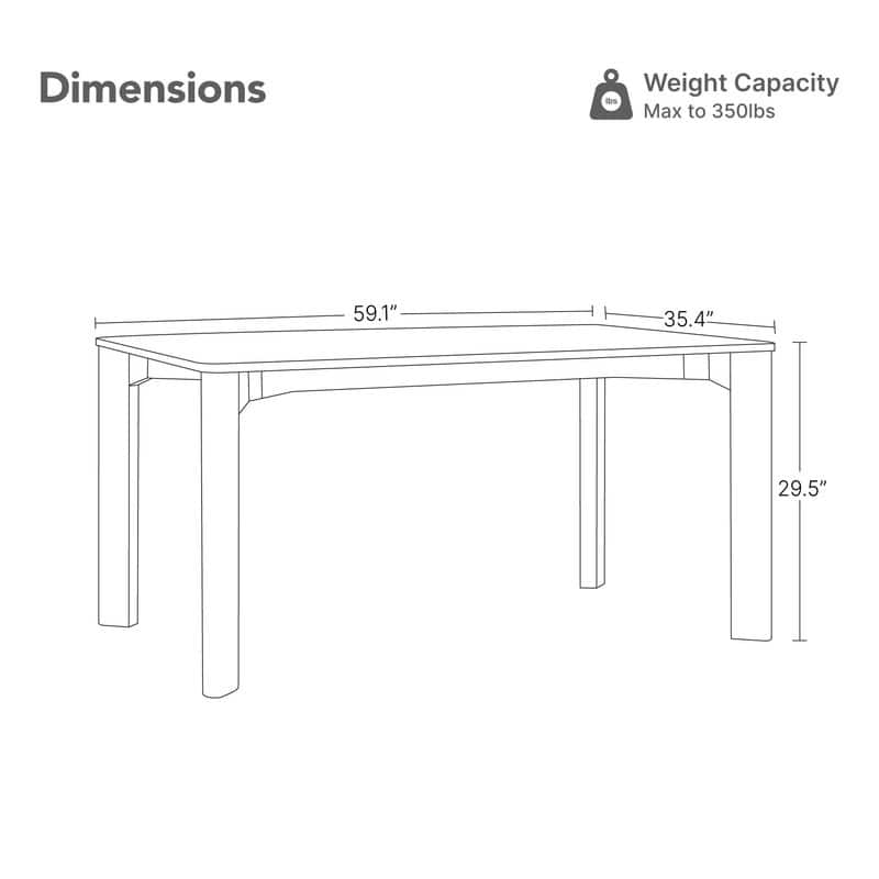 Spruce & Spring 59" Modern Rectangle Dining Table for 4-6 with Solid Rubberwood Legs