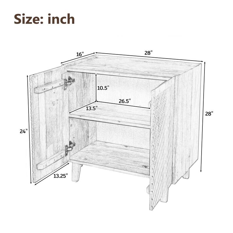 Wood Accent Cabinet with Storage, Rustic Mango Wood Storage Cabinet with Fluted Design and Adjustable Shelf for Dining R