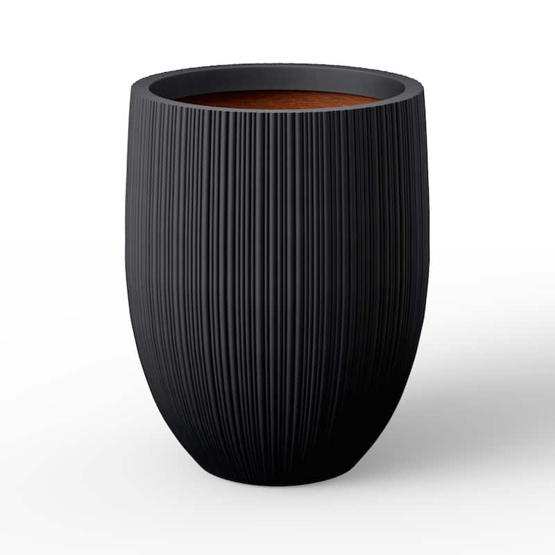 Concrete Round Planter Flower Pot with Drainage Holes - 17 x 21.5 in - Charcoal Black(Enhanced Interior)