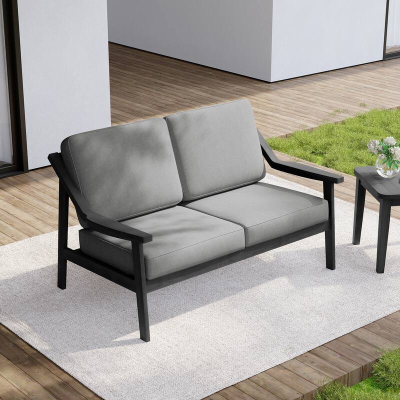 Outdoor Wood Teak Patio 2 Seater Loveseat with Cushion