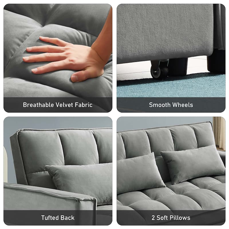 Aukfa Velvet Convertible Sleeper Sofa Loveseat with Side Pocket