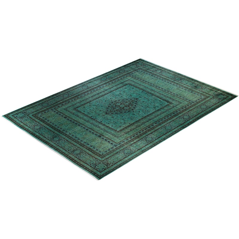 Overton Hand Knotted Wool Vintage Inspired Modern Contemporary Overdyed Green Area Rug - 10' 1" x 14' 2"