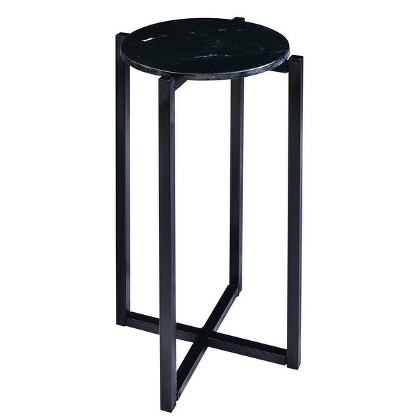 Ivy 24.5 Inch Round Marble Top Accent Side Table with Metal Frame, Black - 12.5 L x 12.5 W x 24.5 H Inches 