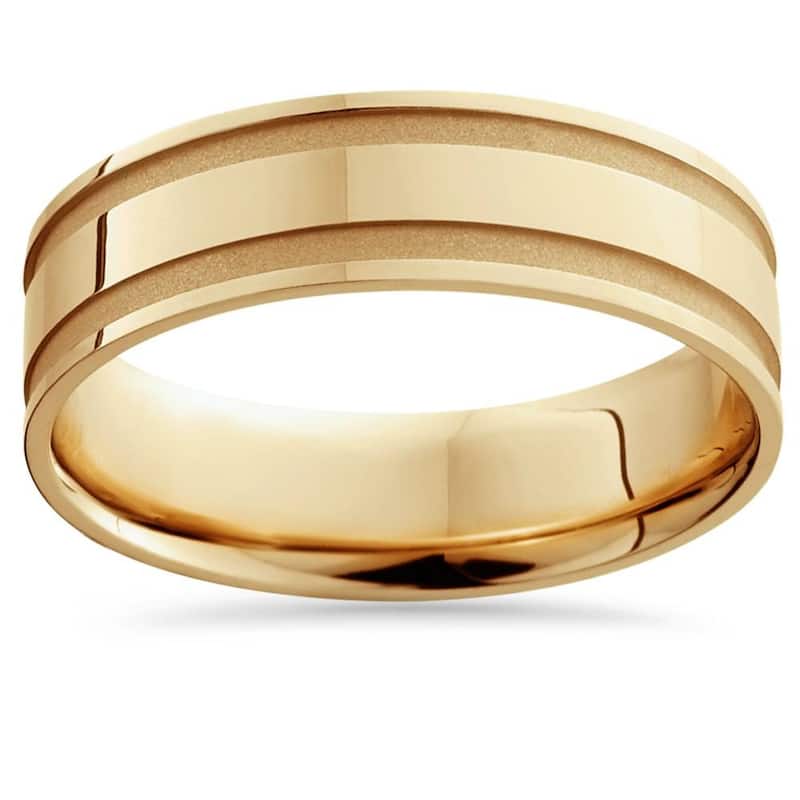 Yellow Gold Mens Grooved Wedding Band 6mm