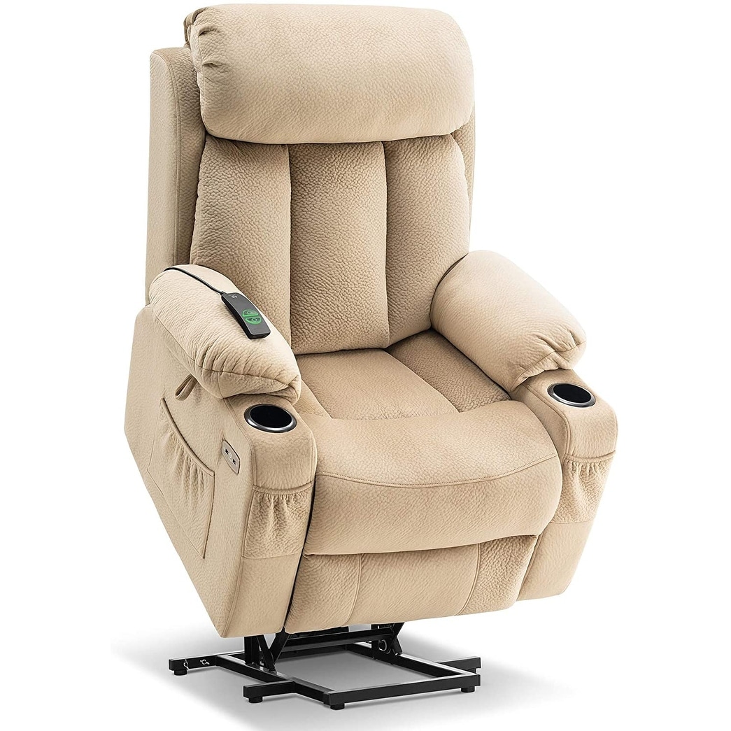 Lift chair with extended footrest outlet