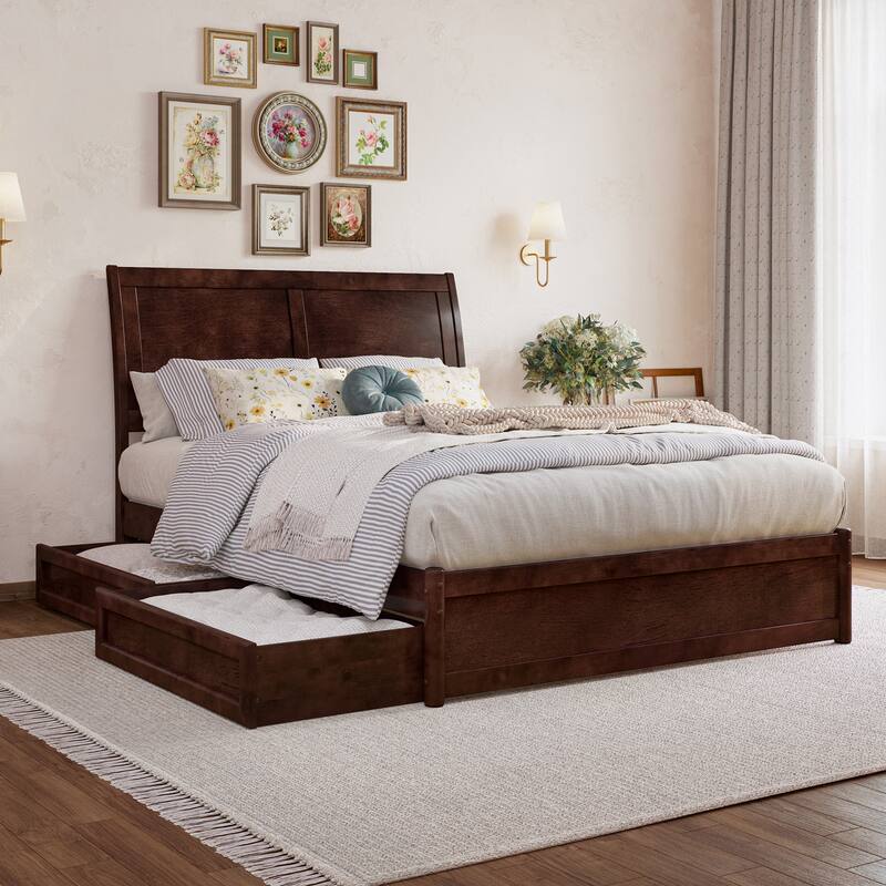 Andorra Platform Bed with Panel Footboard and Storage Drawers - Walnut - Full