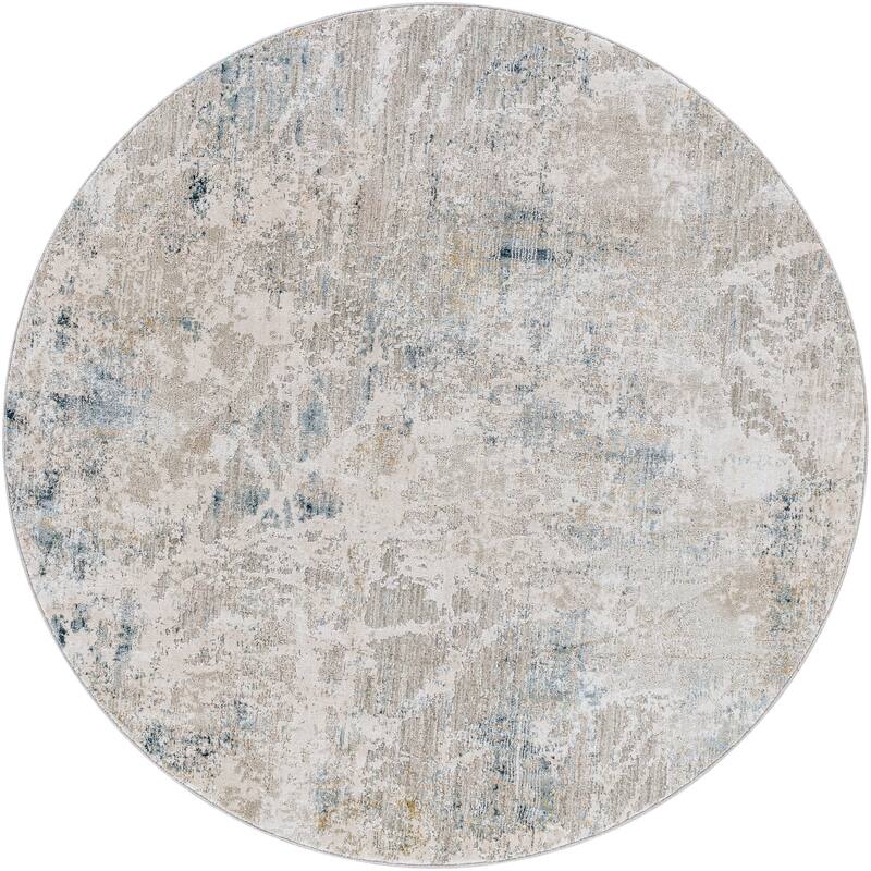 Livabliss Modern & Contemporary Brunswick Abstract Area Rug - 5'3" x 5'3" Round - Ice Blue