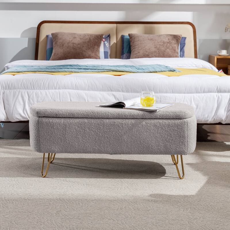Oval Storage Ottoman Bench with Gold Legs by GDFStudio - 39.37"L x15.75"W x 15.50"H