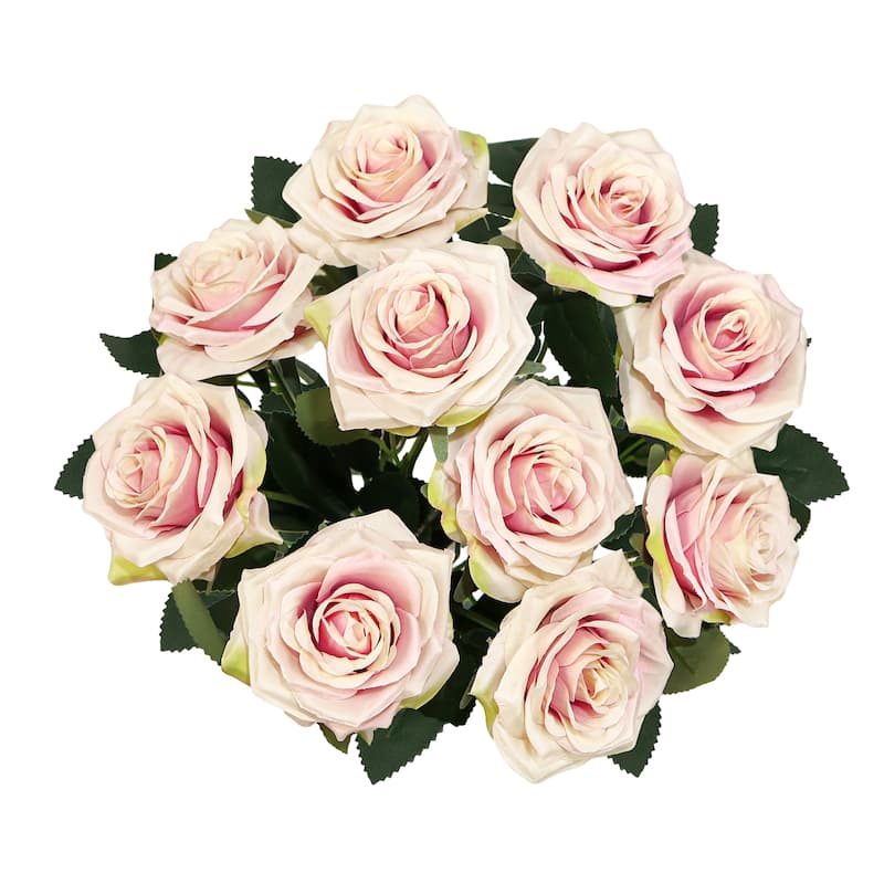 Set of 2 Artificial Queen Rose Flower Stem Bush Bouquet 18in