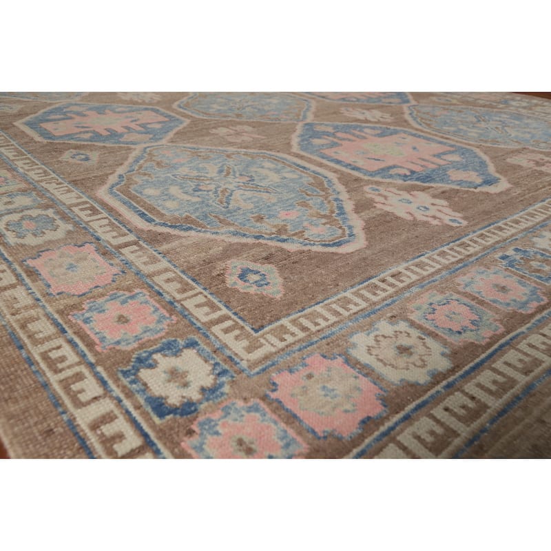 Hand Knotted Oriental 100% Wool Carpet Transitional All-Over Brown Oushak Area Rug - 12' 4'' X 9' 5''