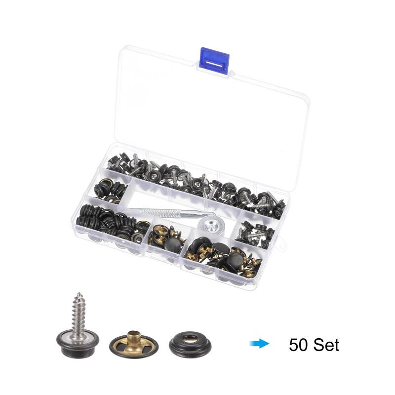 50 Sets Stainless Screw Snap Fasteners Kit 15mm Copper Snaps with Tool, Black