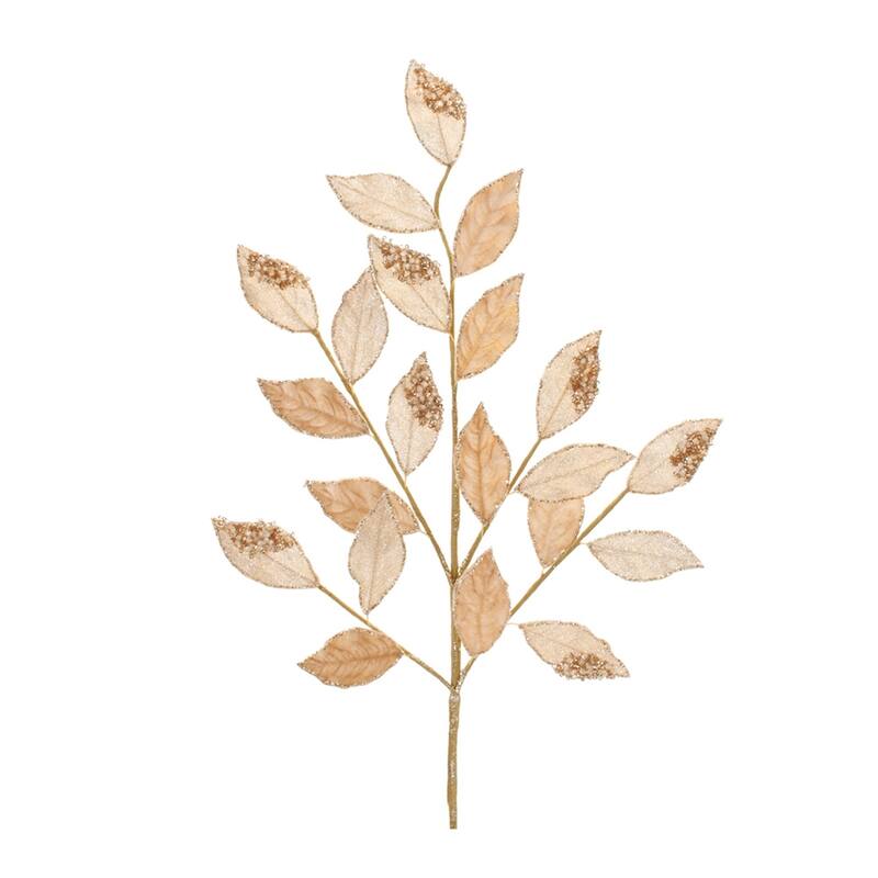 Beaded Peach Leaf Artificial Christmas Sprays - 28.25" - Gold - Set of 6