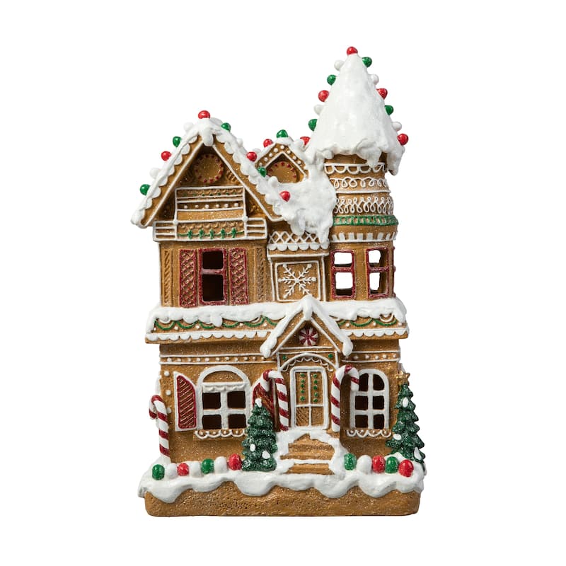 Glitzhome 12"H Resin Lighted Christmas Gingerbread House Village Table Decor
