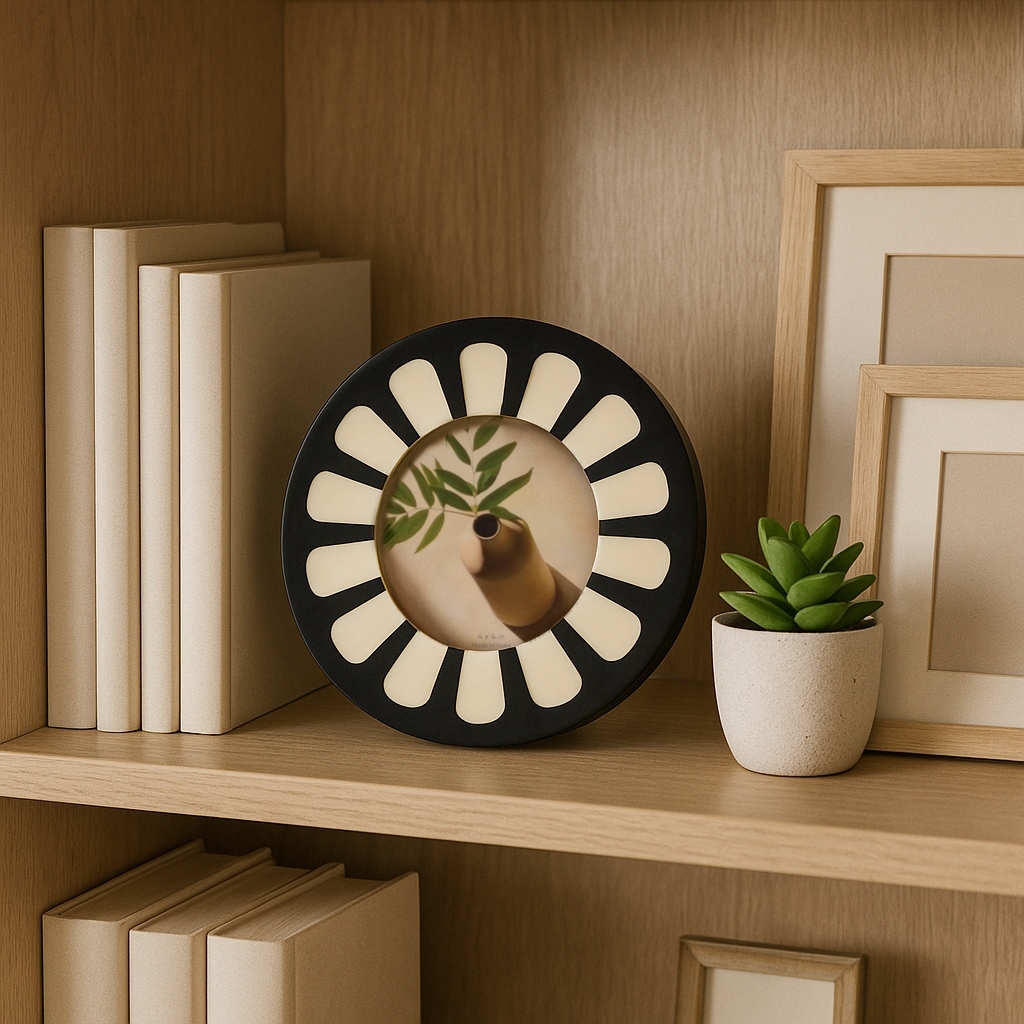 Round Casual Petal Resin Photo Frame - Black/Ivory
