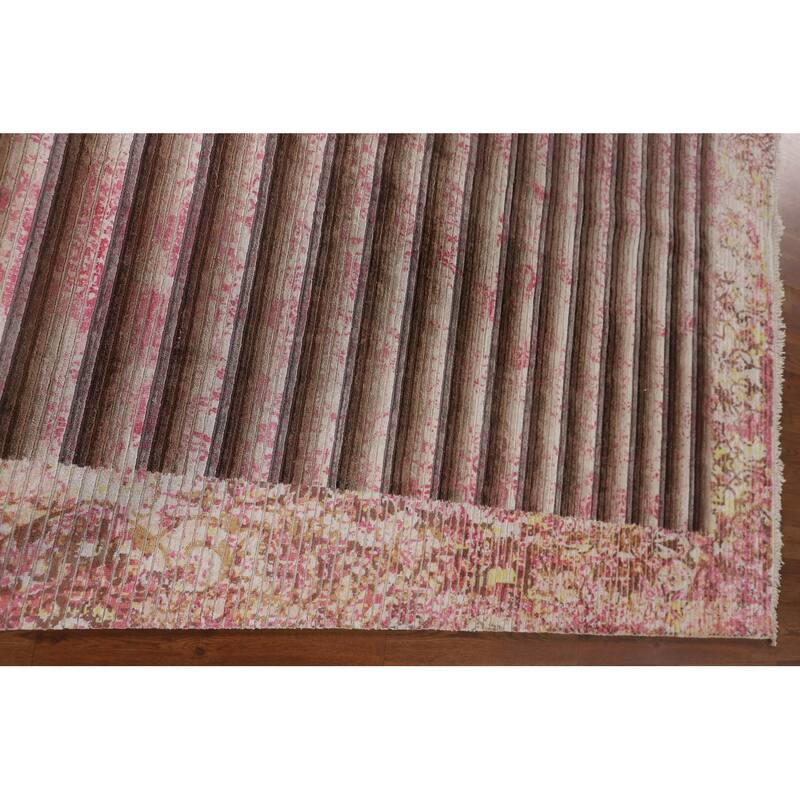 Striped Abstract Modern Area Rug Hand-Knotted Wool Carpet - 5'8"x 9'2"