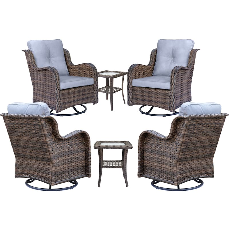 6 Piece Outdoor High Back Wicker Patio Conversation Swivel Chairs Sets