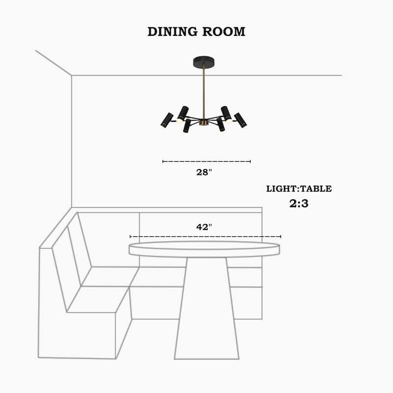 Modern Contemporary 6-Light Black Gold LED Chandelier Metal Wheel Pendant Light for Dining Room - 28" W x 6" H