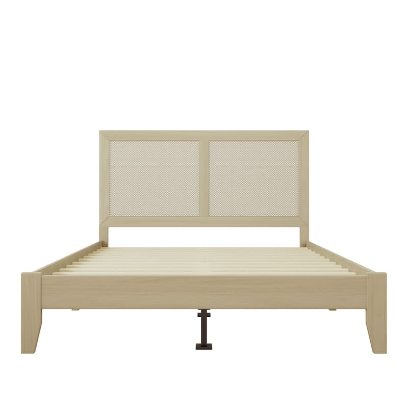 Eudoca Mid-Century Wood Bed Frame with Rattan Headboard BED by Christopher Knight Home