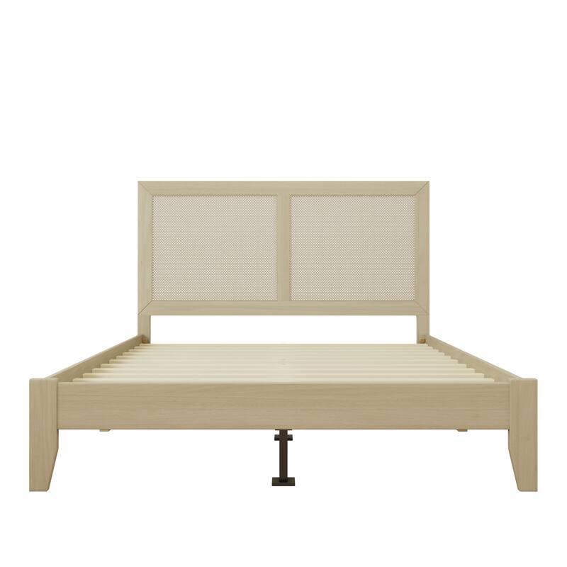 Solid Wood Platform Bed With Rattan