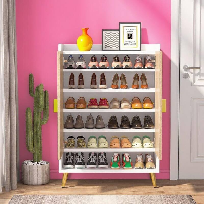 7 Tier Shoe Cabinet with Adjustable Shelves for Entryway Storage 29.5 Inch Height Durable Wooden Organizer for Home and Hallway