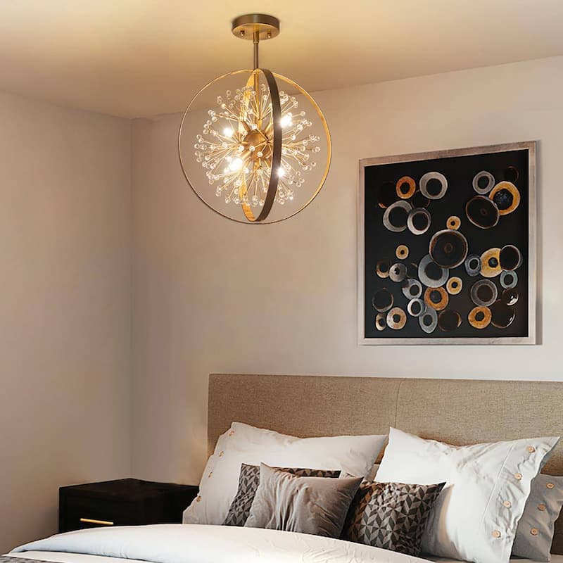 Mid-Century Modern Art Crystal 4-light Globe Semi-flush Mount Light for Foyer - D 15'' x H 20''
