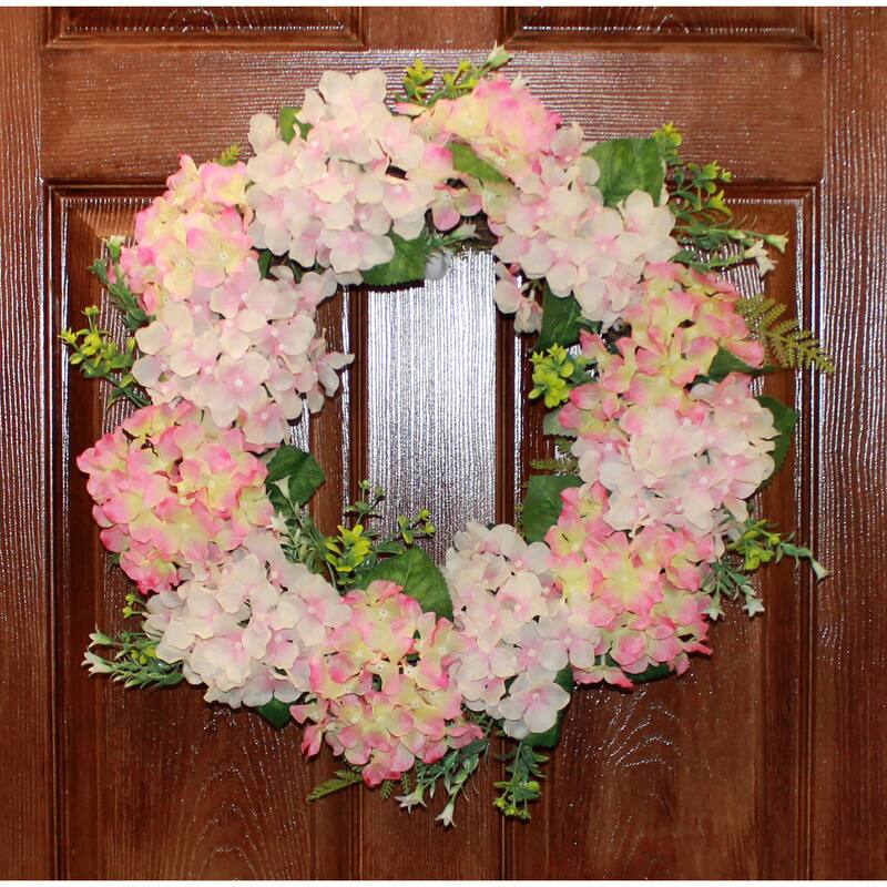 24" Pink Hydrangea Wreath on Natural Twig Base