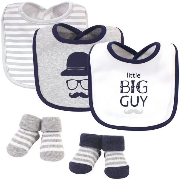 slide 1 of 1, Hudson Baby Infant Boy Cotton Bib and Sock Set 5pk, Little Big Guy, One Size - Little Big Guy - One Size One Size - Little Big Guy
