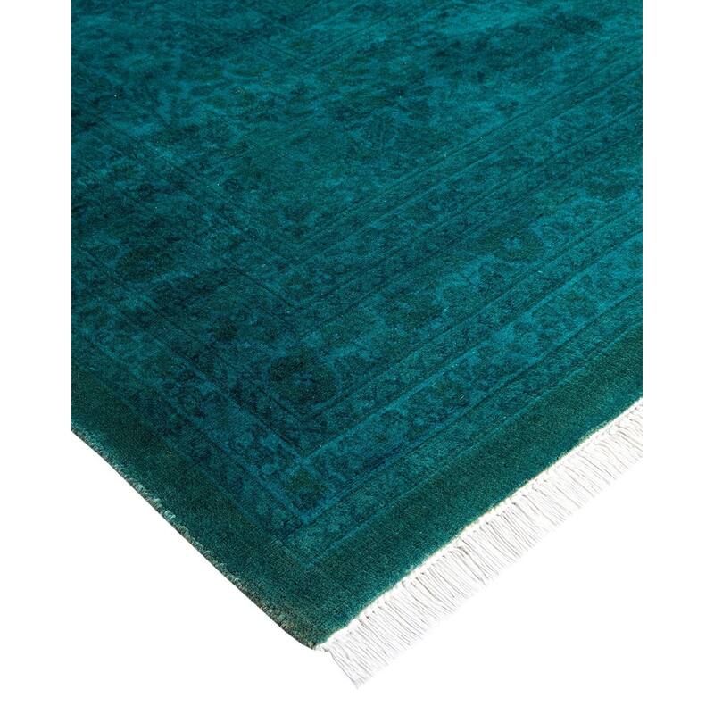 Overton Hand Knotted Wool Vintage Inspired Modern Contemporary Overdyed Blue Area Rug - 12' 3" x 16' 7"