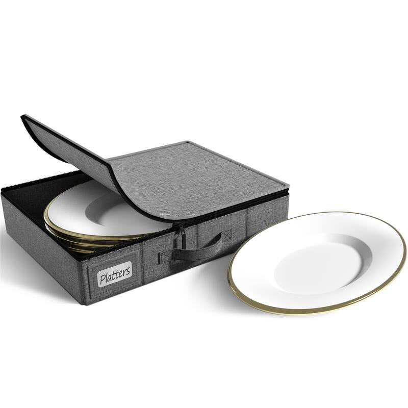 Sorbus China Storage Dinnerware Organizer for Platter Plate with Lid (Holds 4 Each) with Felt Protectors - Grey - Set of 1