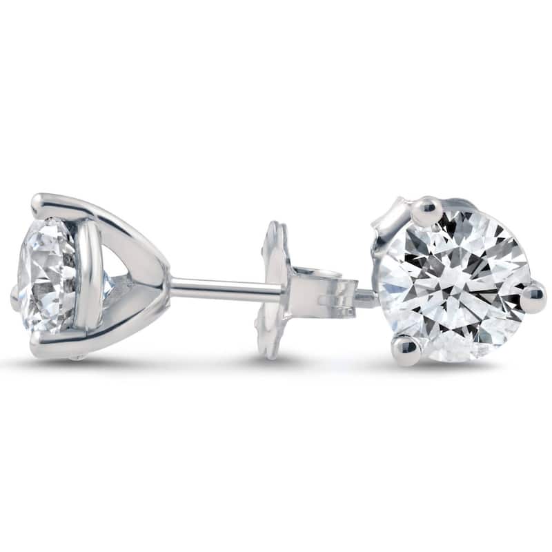 1 ct Round Diamond Studs White Gold Clarity Enhanced