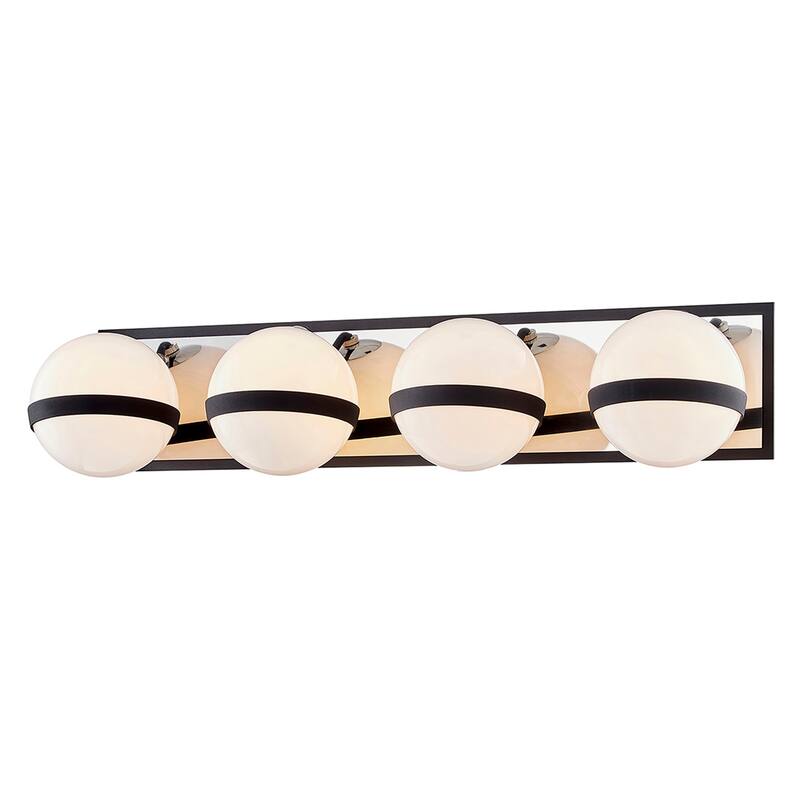 Troy Lighting Ace Vanity with Opal White Glass - 4 lights - Carbide Black with Polished Nickel