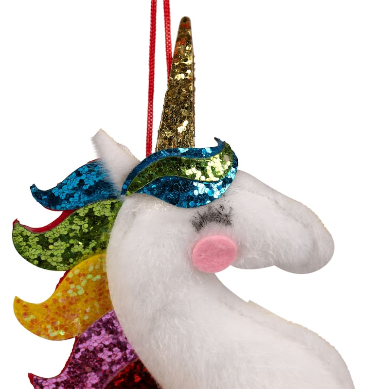6.5" Plush Leaping Rainbow Unicorn Christmas Ornament