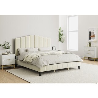 Tufted Upholstered Platform Bed with Sturdy Center Legs and Elegant Headboard for Bedroom by HULALA HOME