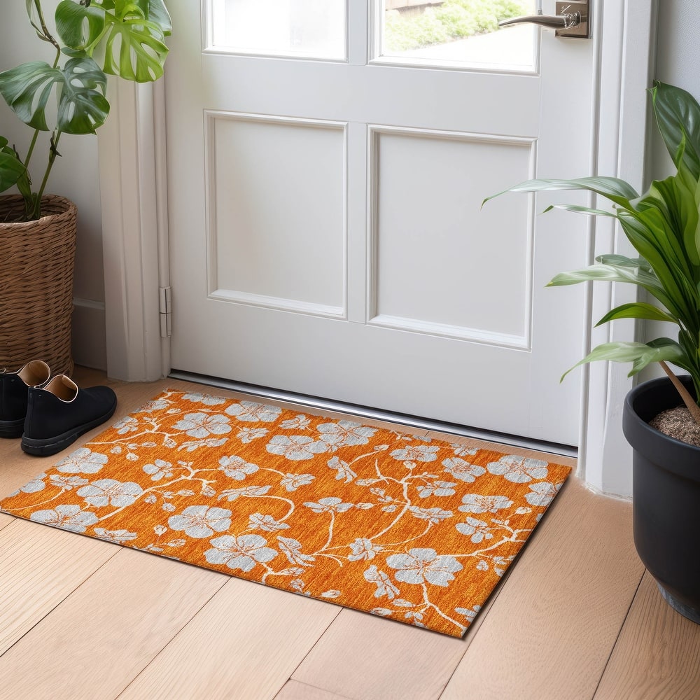Machine Washable Indoor/ Outdoor Floral Zen Chantille Rug