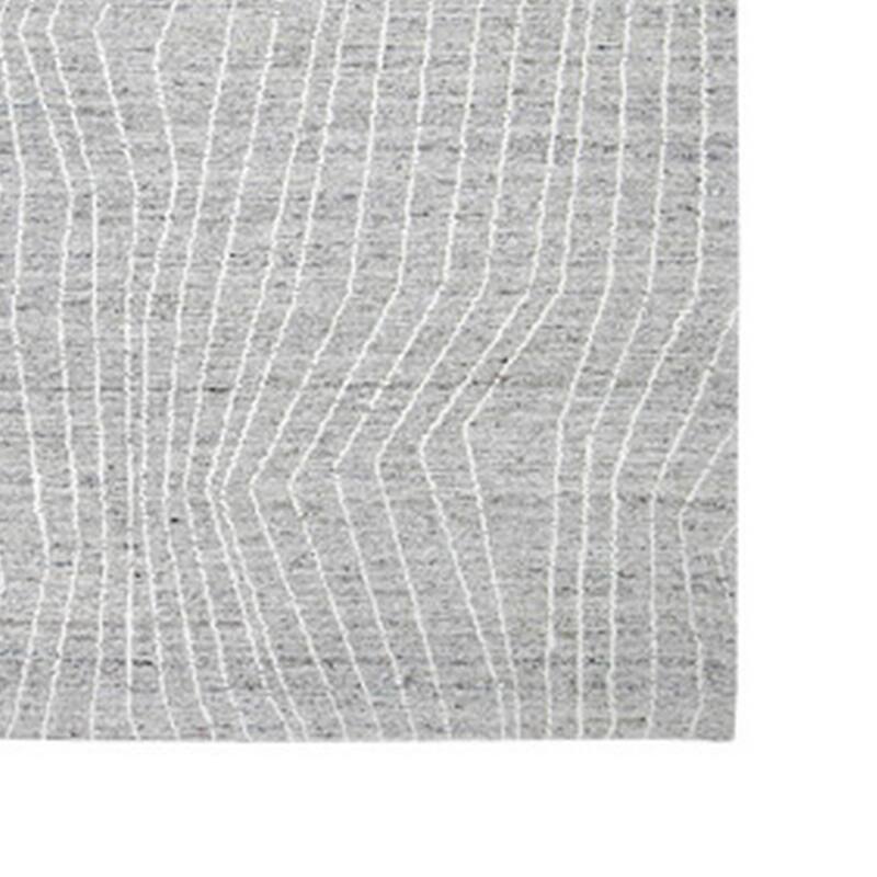 Veer 5 x 7 Area Rug, Linear Abstract Pattern, Polyester, Wool, Gray, Ivory - 5 x 7