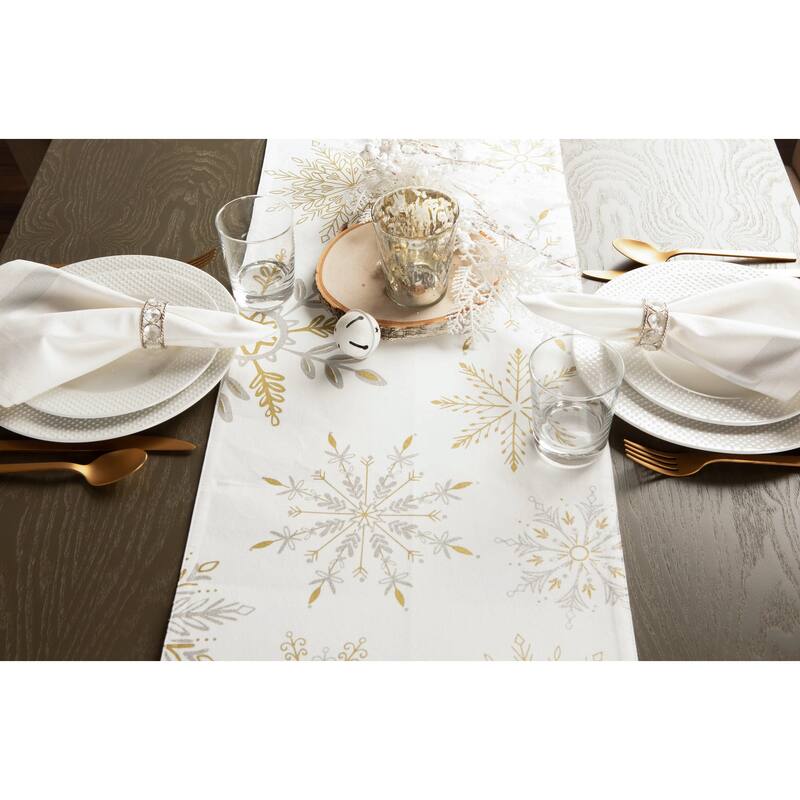 DII Snowflake Sparkle Printed Table Runner 14x108 - Reversible Table Runner, 14x108"