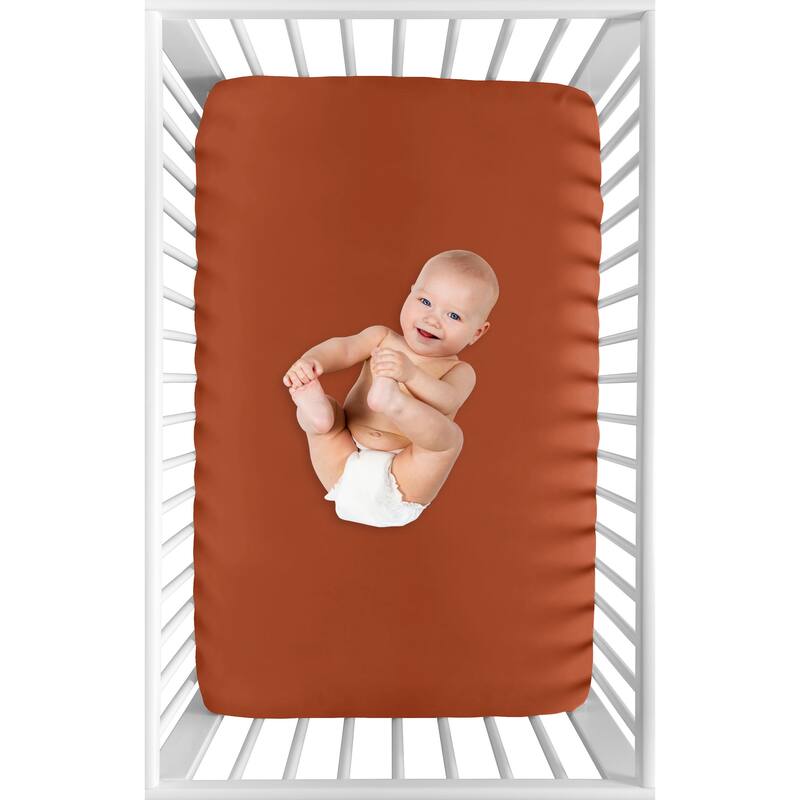 Sweet Jojo Designs Orange Boho Bohemian Girl Fitted Mini Portable Crib Sheet Burnt Rust Farmhouse Shabby Chic Designer Modern