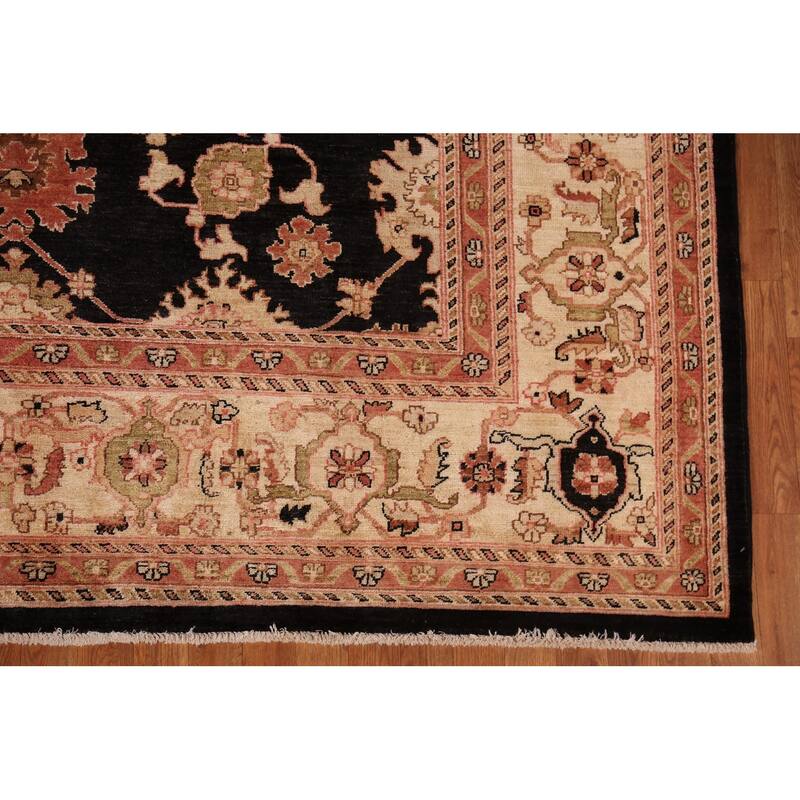 Hand Knotted Oriental 100% Wool Carpet Traditional All-Over Black Peshawar Area Rug - 10' 0'' X 7' 10''