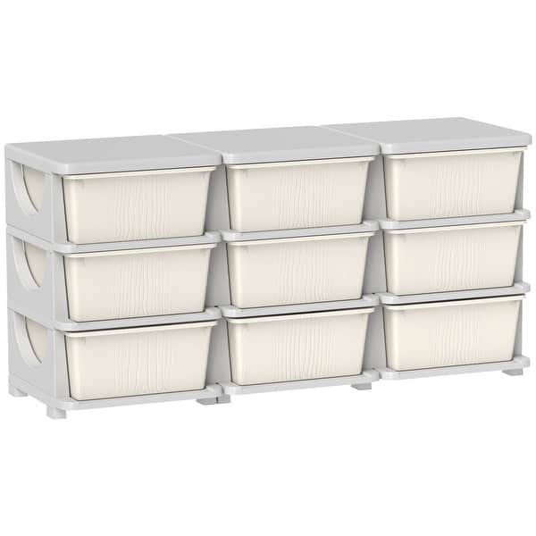 slide 2 of 8, Qaba 3 Tier Kids Storage Unit, 9 Drawer Chest Toy Organizer Plastic Bins for Kids Bedroom Nursery Kindergarten Cream White