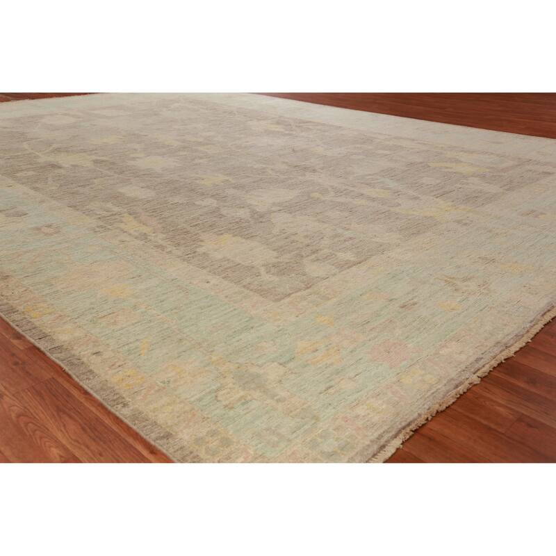 Hand Knotted Oriental 100% Wool Carpet Transitional All-Over Brown Oushak Area Rug - 13' 5'' X 9' 11''