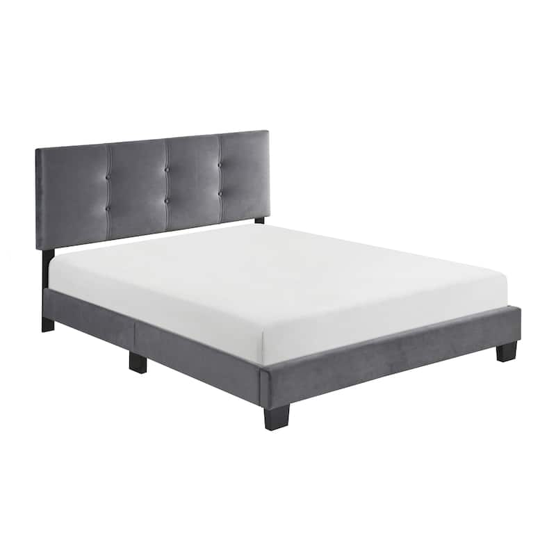 Fort Velvet Upholstered Platform Bed, Full - Dark Gray