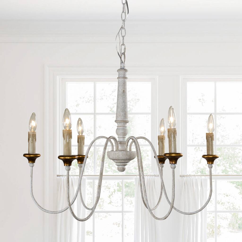 6-Light White Mid-Century Modern Dry rated Chandelier - 30.7 inches Lx 30.7 inches W x 25.2 inches H