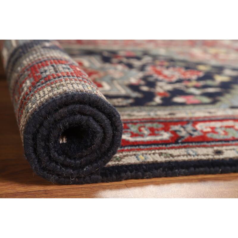 Hand Knotted Oriental 100% Wool Carpet Traditional Medallion Navy Blue & Blues Heriz (serapi) Area Rug - 4' 11'' X 3' 0''