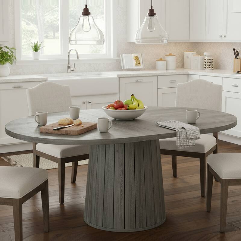 55-Inch Oval Farmhouse Dining Table for 6, Pedestal Base Kitchen Table