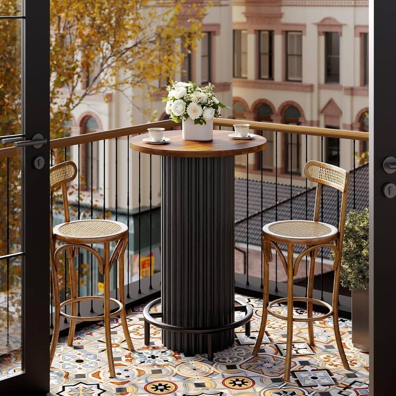 39.4" H Wooden Round Bistro Pub Bar Table for Dining, Cafe, Living Room, Apartment, Balcony