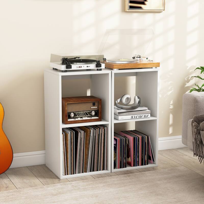 Gymax 2-Cube Bookshelf Modern Vertical Bookcase w/ Back Guardrail &