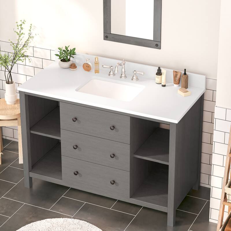 48-Inch Bathroom Vanity with Single Sink - Wood Grain Finish, Space-Saving