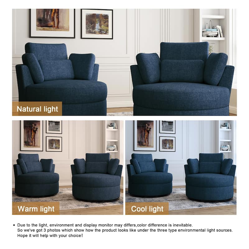 Upholstered Swivel Barrel Armchair with Storage Ottoman (Set of 2)